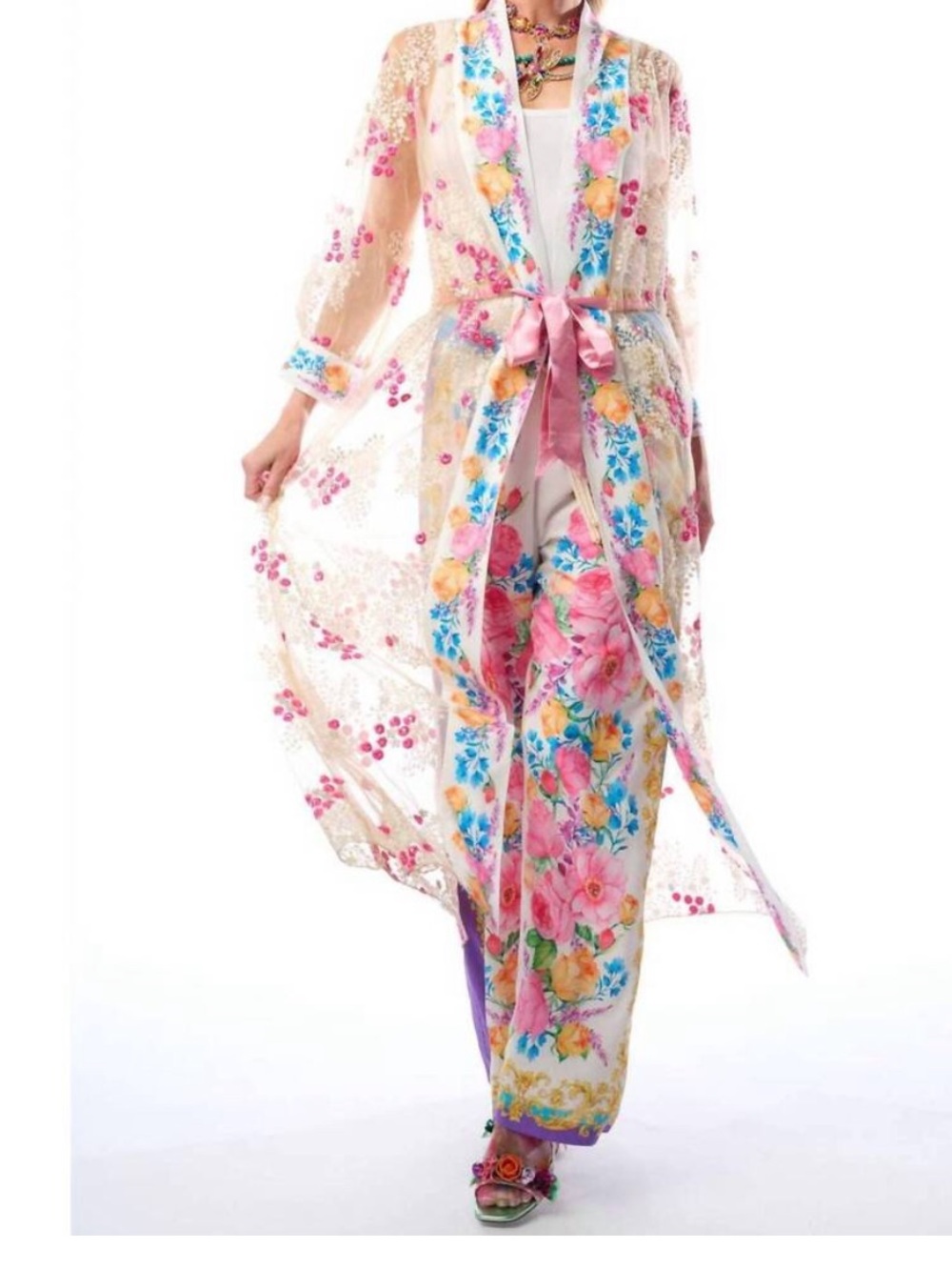 Aratta Pink Floral Blossom Duster
